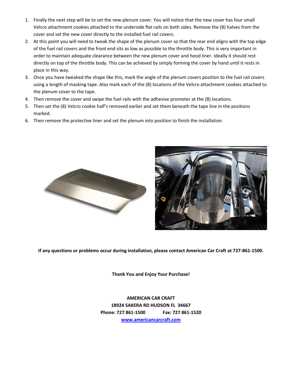 American Car Craft Challenger 5.7L Plenum Cover Perforated 2009-2013 User Manual | Page 2 / 2