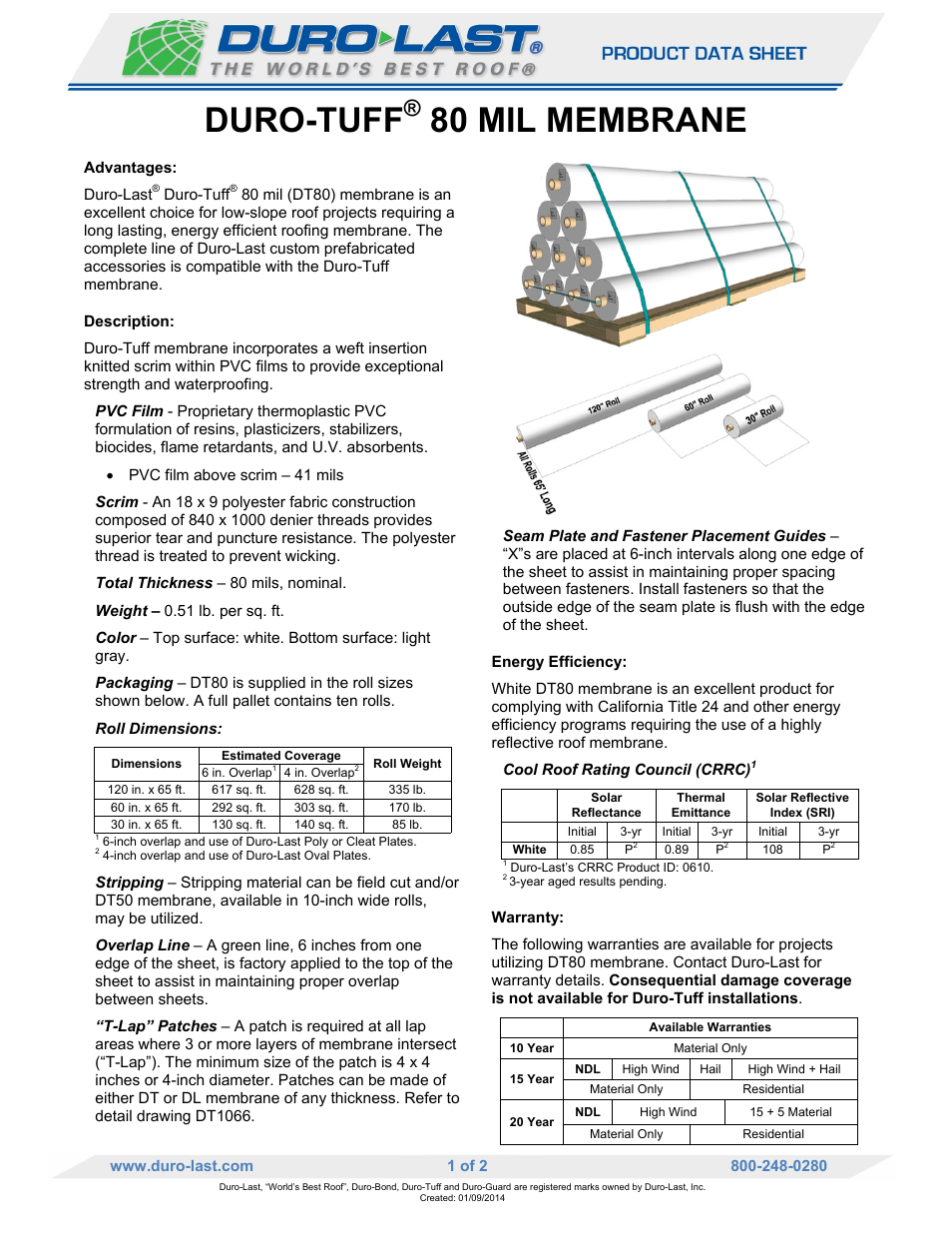 Duro-Last DT80 Membrane User Manual | 2 pages