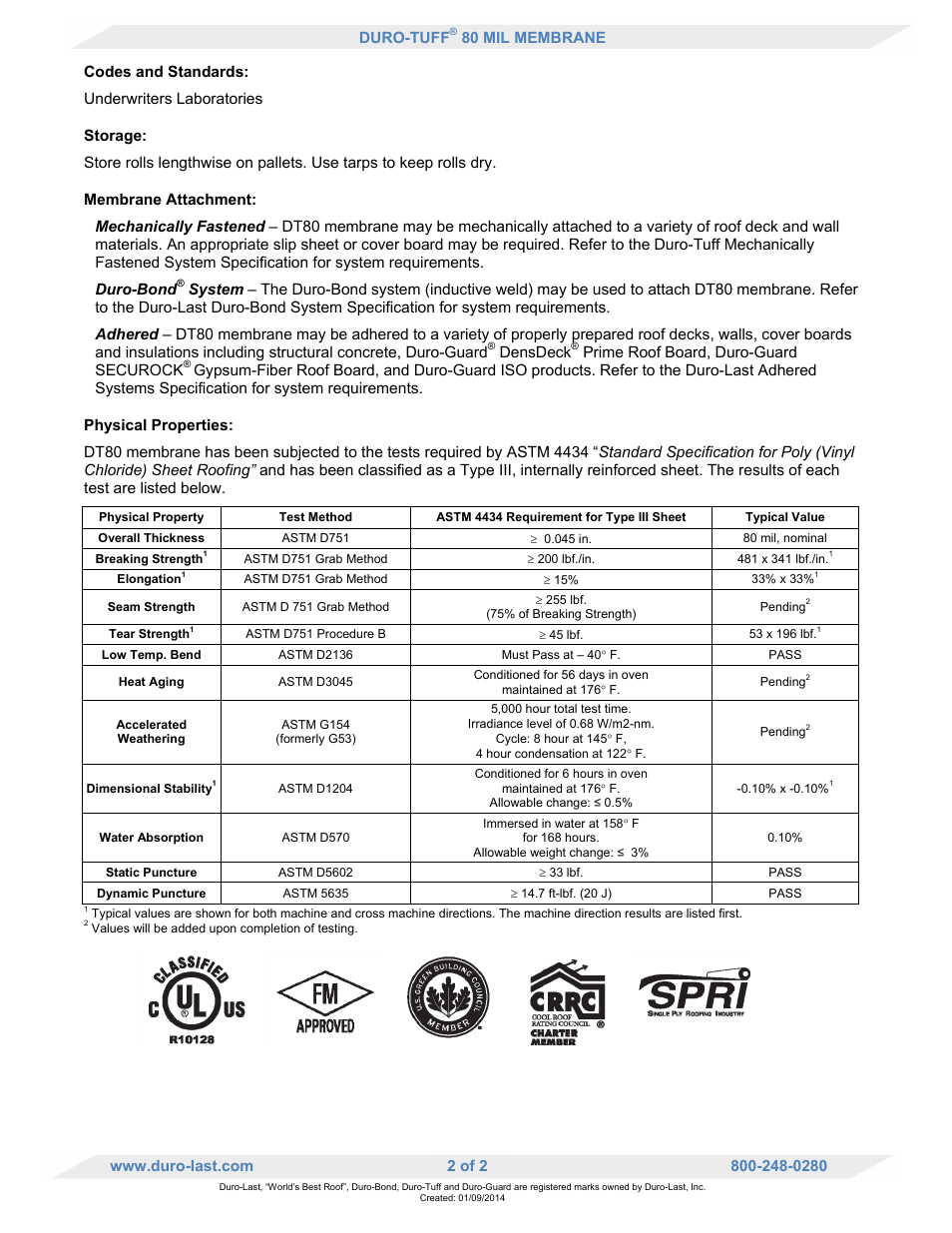 Duro-Last DT80 Membrane User Manual | Page 2 / 2