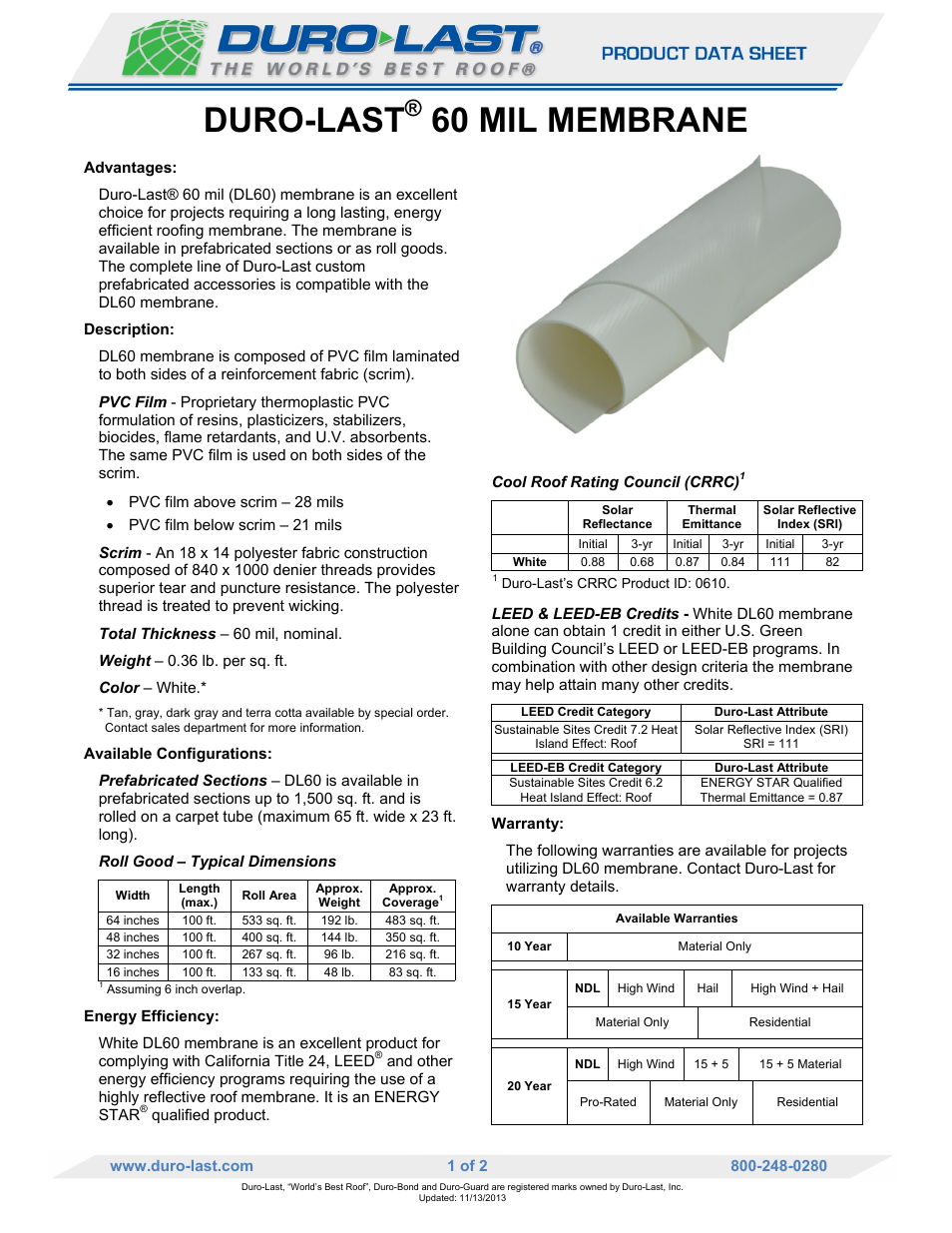 Duro-Last DL60 Membrane User Manual | 2 pages