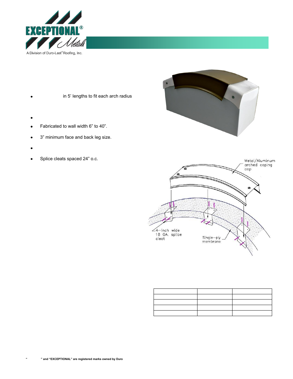 Duro-Last Arched Coping User Manual | 1 page