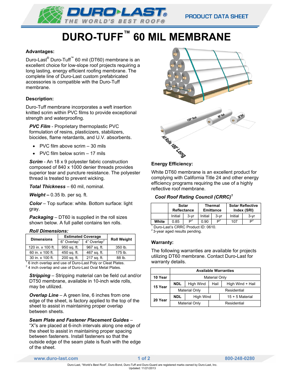 Duro-Last DT60 Membrane User Manual | 2 pages