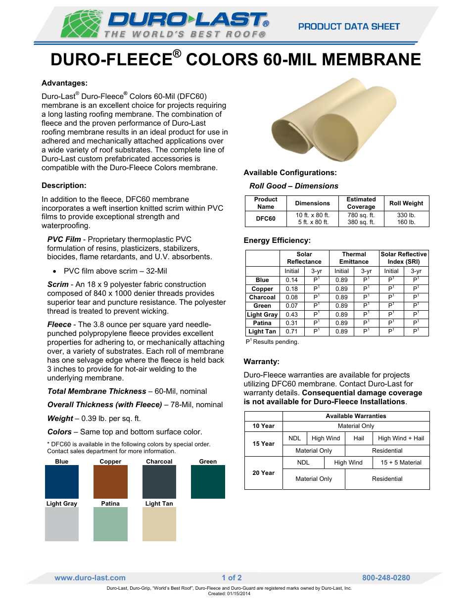 Duro-Last DFC60 Membrane User Manual | 2 pages