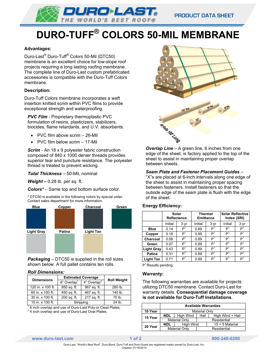 Duro-Last DTC50 Membrane User Manual | 2 pages