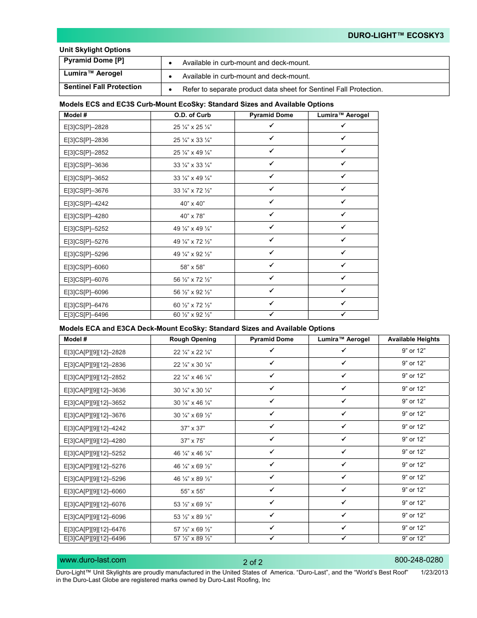 Duro-Last Duro-Light EcoSky3 User Manual | Page 2 / 2