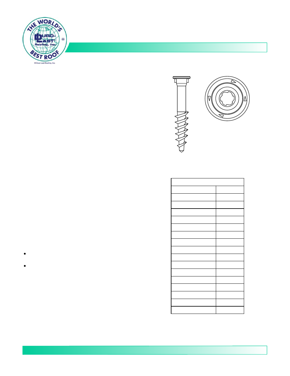 Duro-Last Auger Fasteners User Manual | 1 page