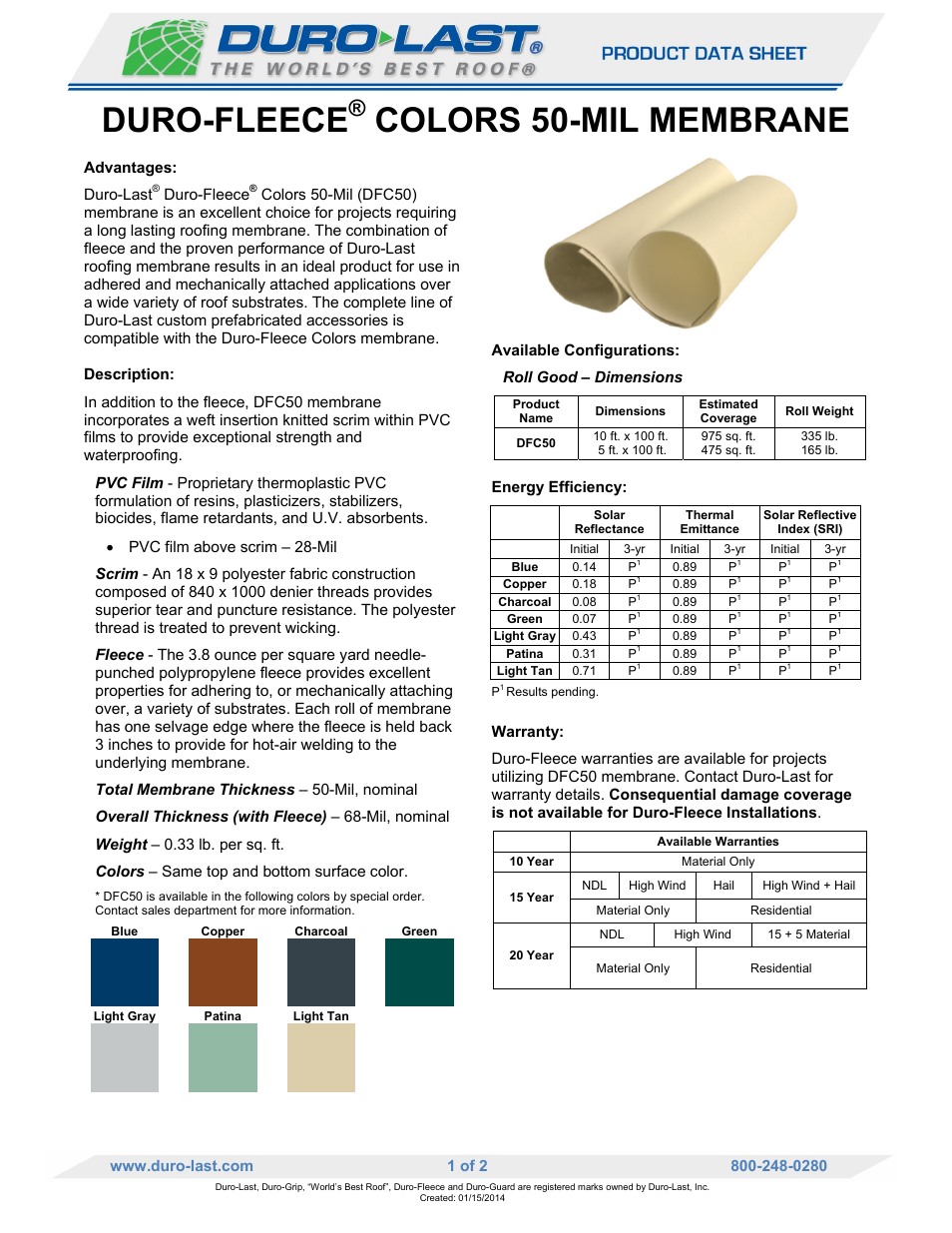 Duro-Last DFC50 Membrane User Manual | 2 pages