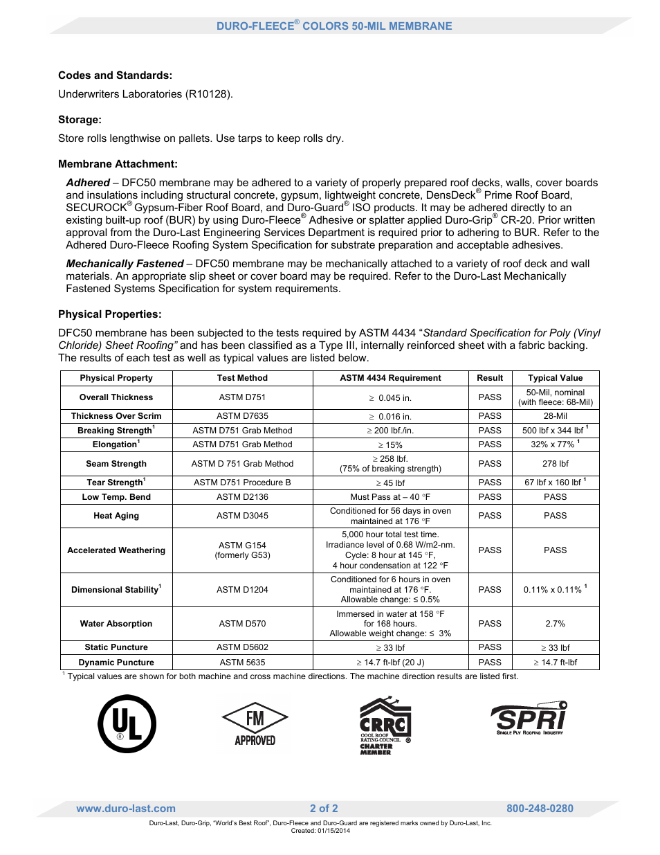 Duro-Last DFC50 Membrane User Manual | Page 2 / 2