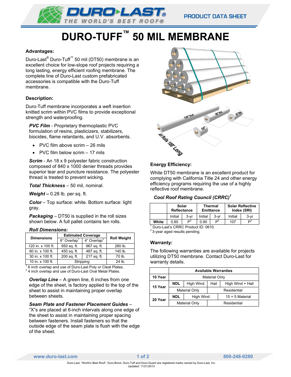 Duro-Last DT50 Membrane User Manual | 2 pages