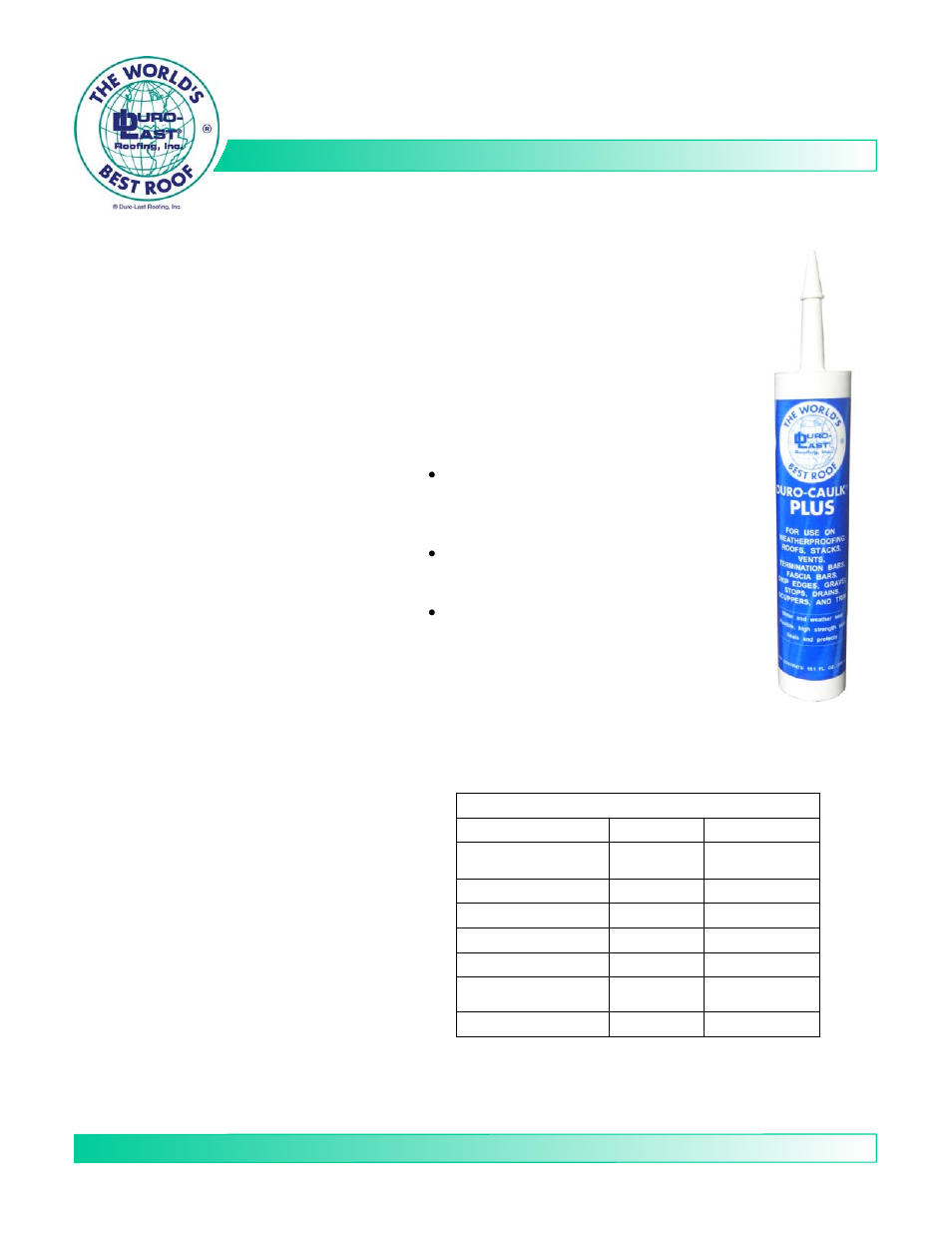 Duro-Last Duro-Caulk Plus User Manual | 1 page