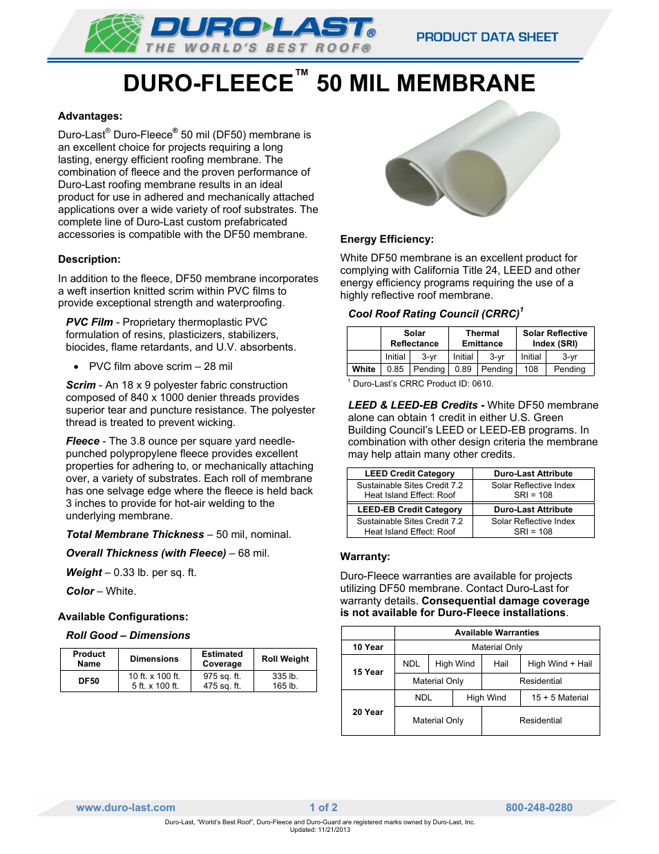 Duro-Last DF50 Membrane User Manual | 2 pages