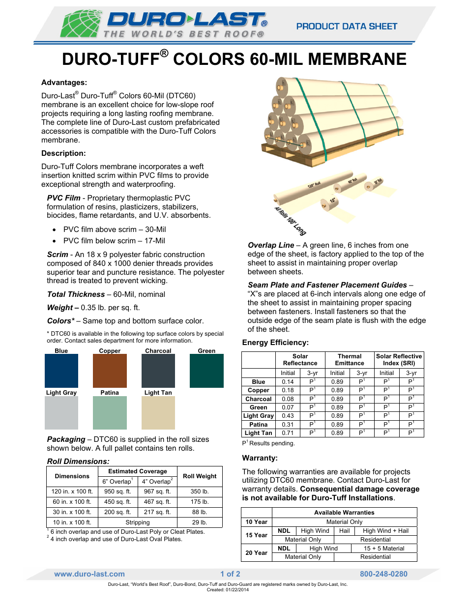 Duro-Last DTC60 Membrane User Manual | 2 pages