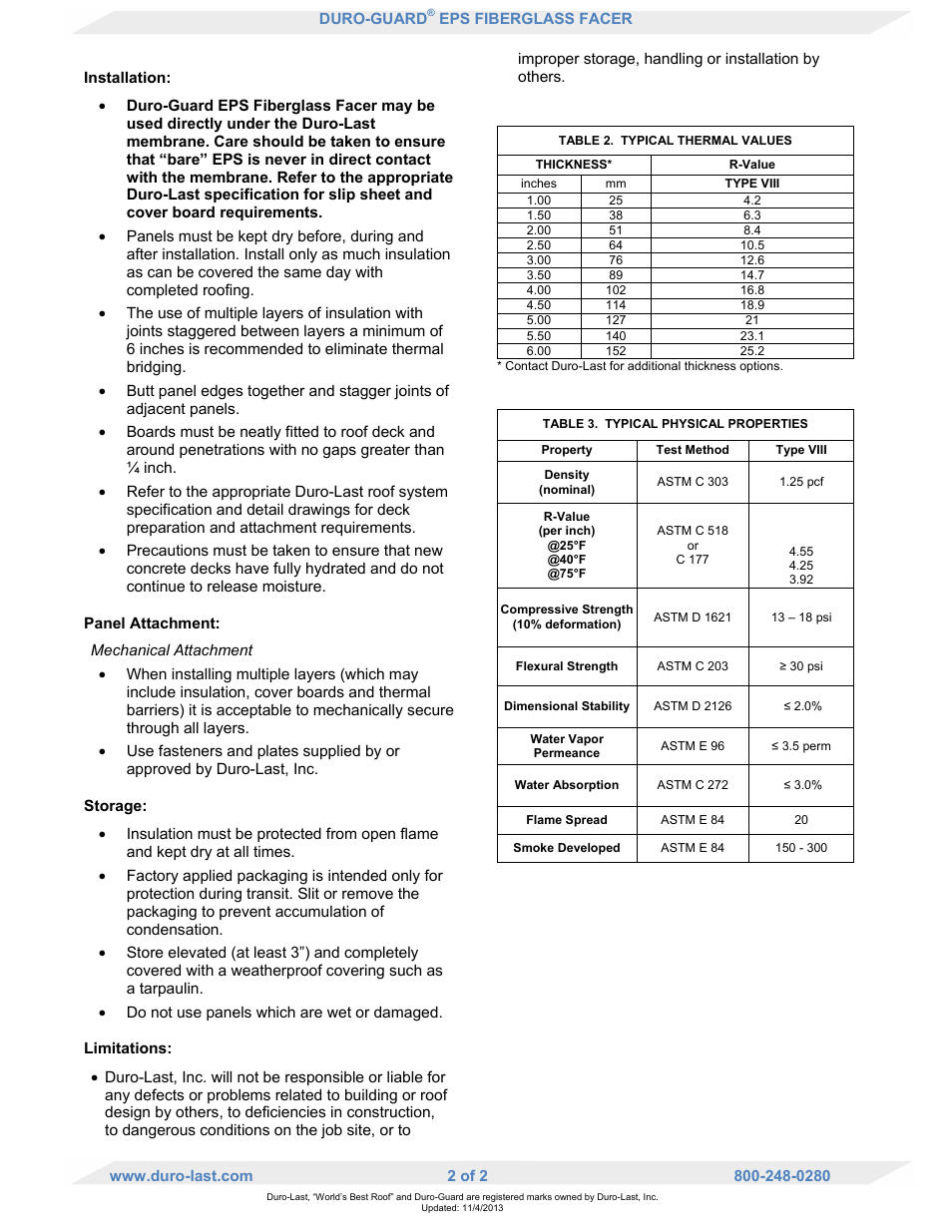 Duro-Last EPS Fiberglass Facer User Manual | Page 2 / 2