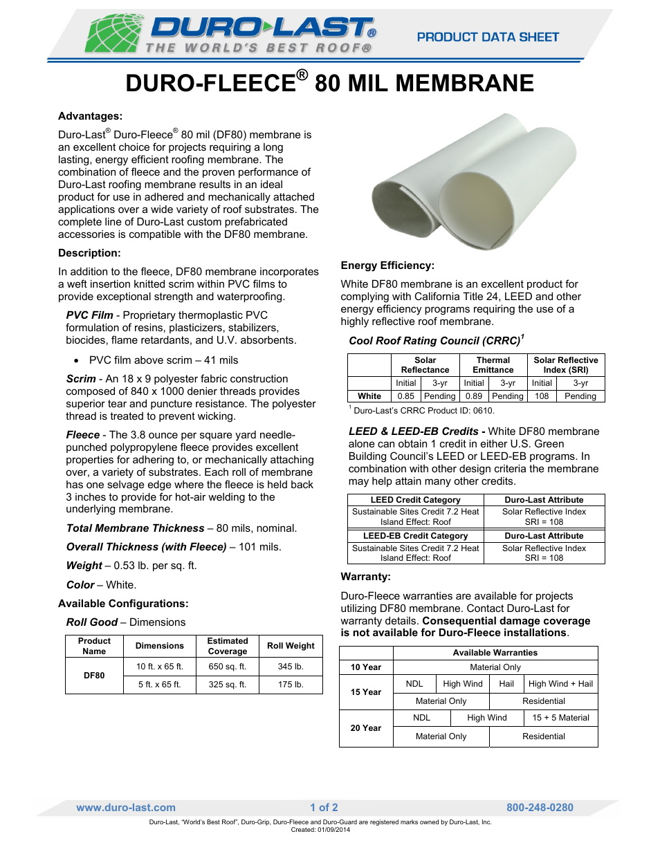 Duro-Last DF80 Membrane User Manual | 2 pages