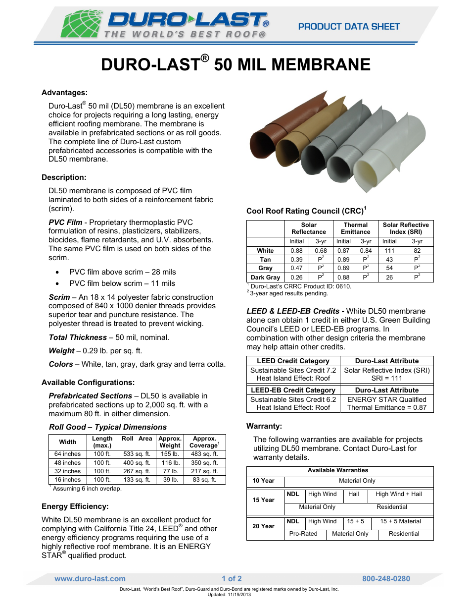 Duro-Last DL50 Membrane User Manual | 2 pages