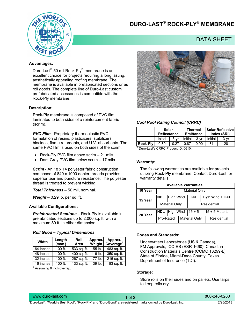 Duro-Last Rock-Ply Membrane User Manual | 2 pages