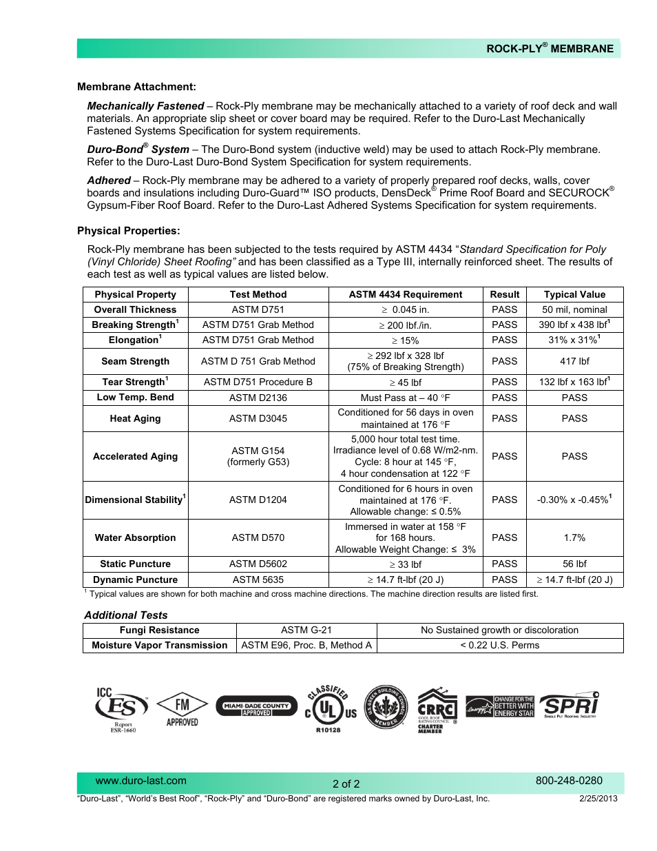 Duro-Last Rock-Ply Membrane User Manual | Page 2 / 2