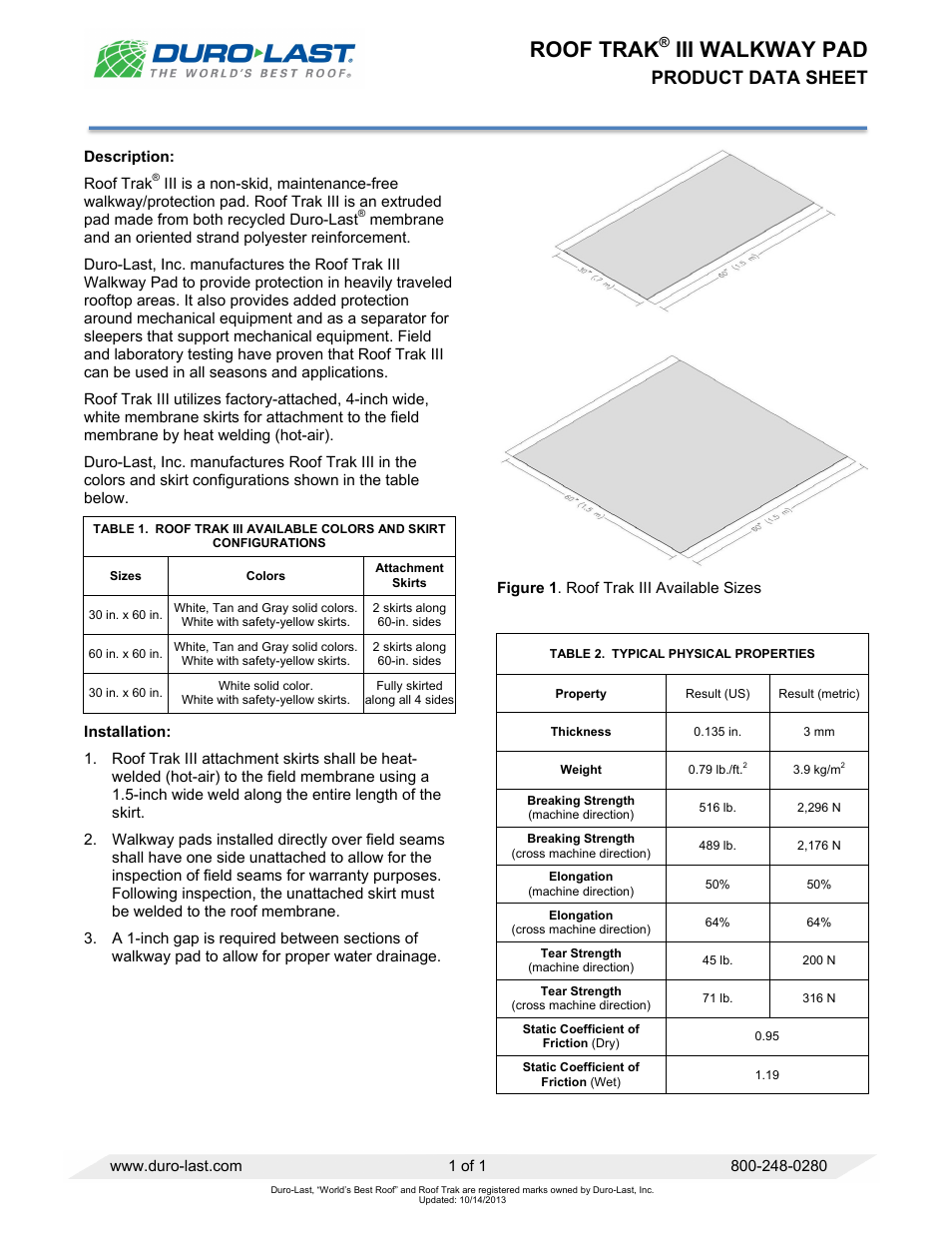 Duro-Last Roof Trak III Walkway Pad User Manual | 1 page