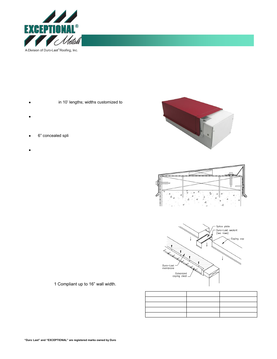 Duro-Last Canted Coping User Manual | 1 page