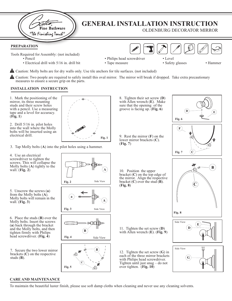 Gatco 1565-1566-1567-Oldenburg Classical Mirror User Manual | 1 page