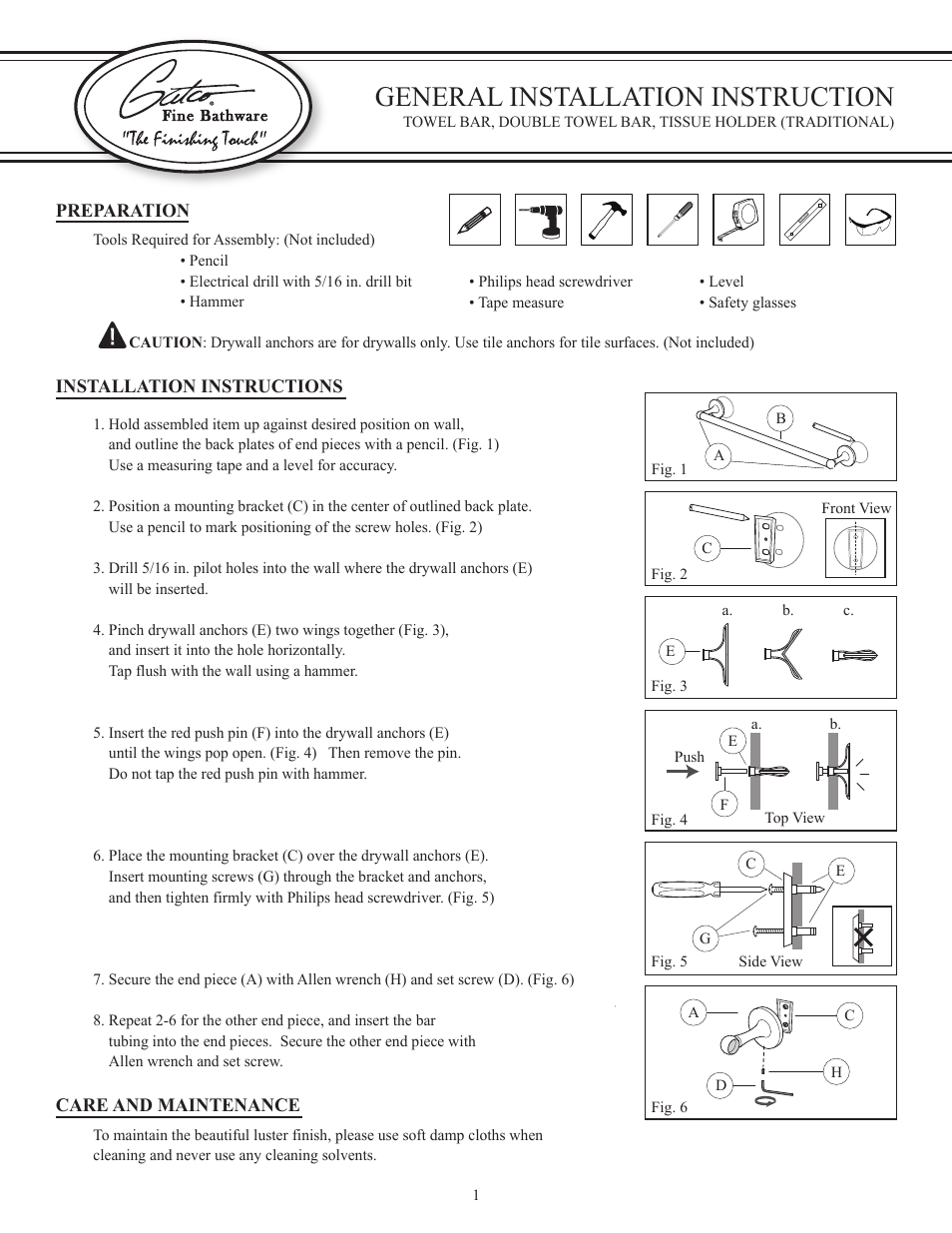 Gatco 4144-Jewel 24" Double Towel Bar in Chrome User Manual | 3 pages