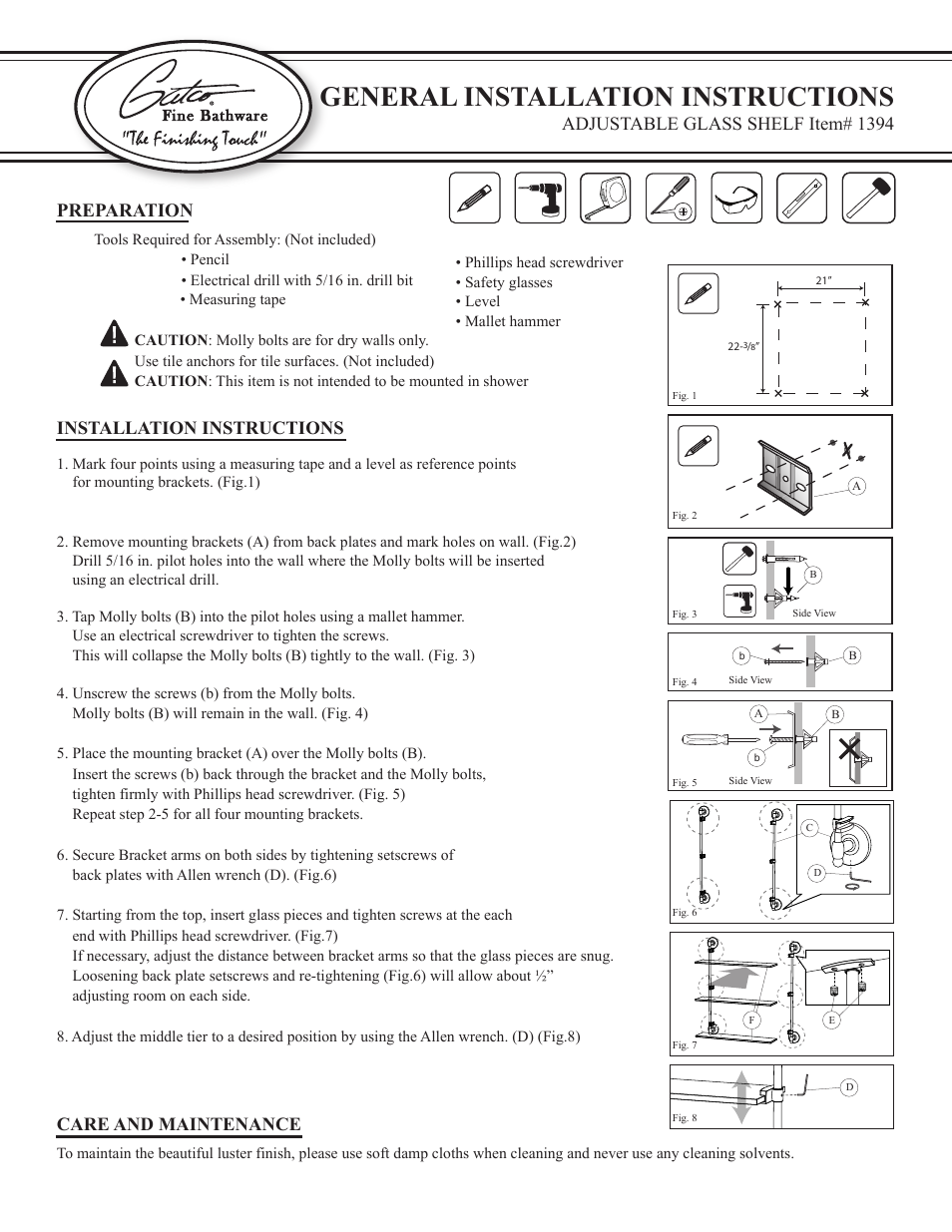 Gatco 1394-Premier Triple Glass Shelf in Chrome User Manual | 1 page