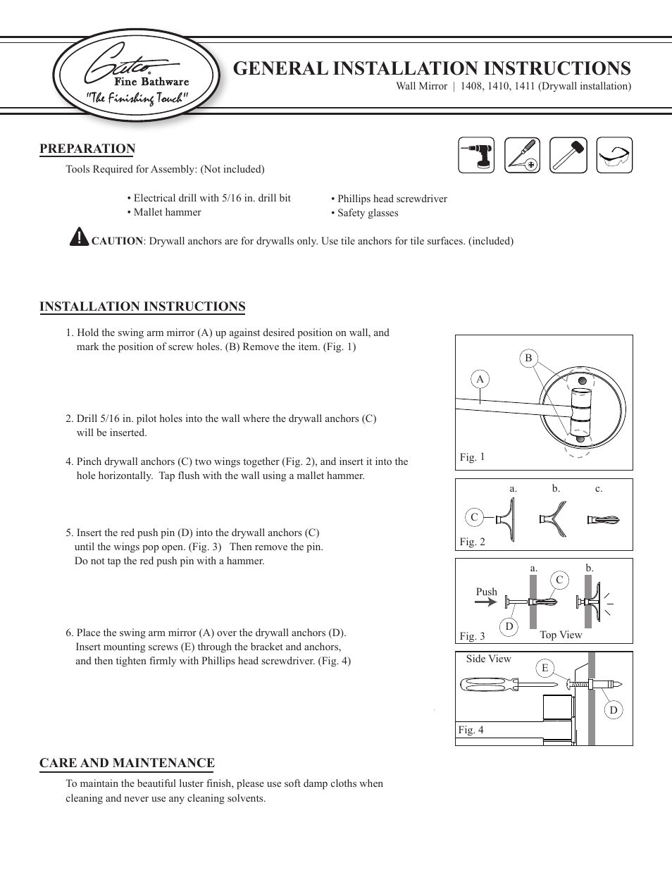 Gatco 1408-Premier Swing Arm Mirror in Satin Nickel User Manual | 1 page