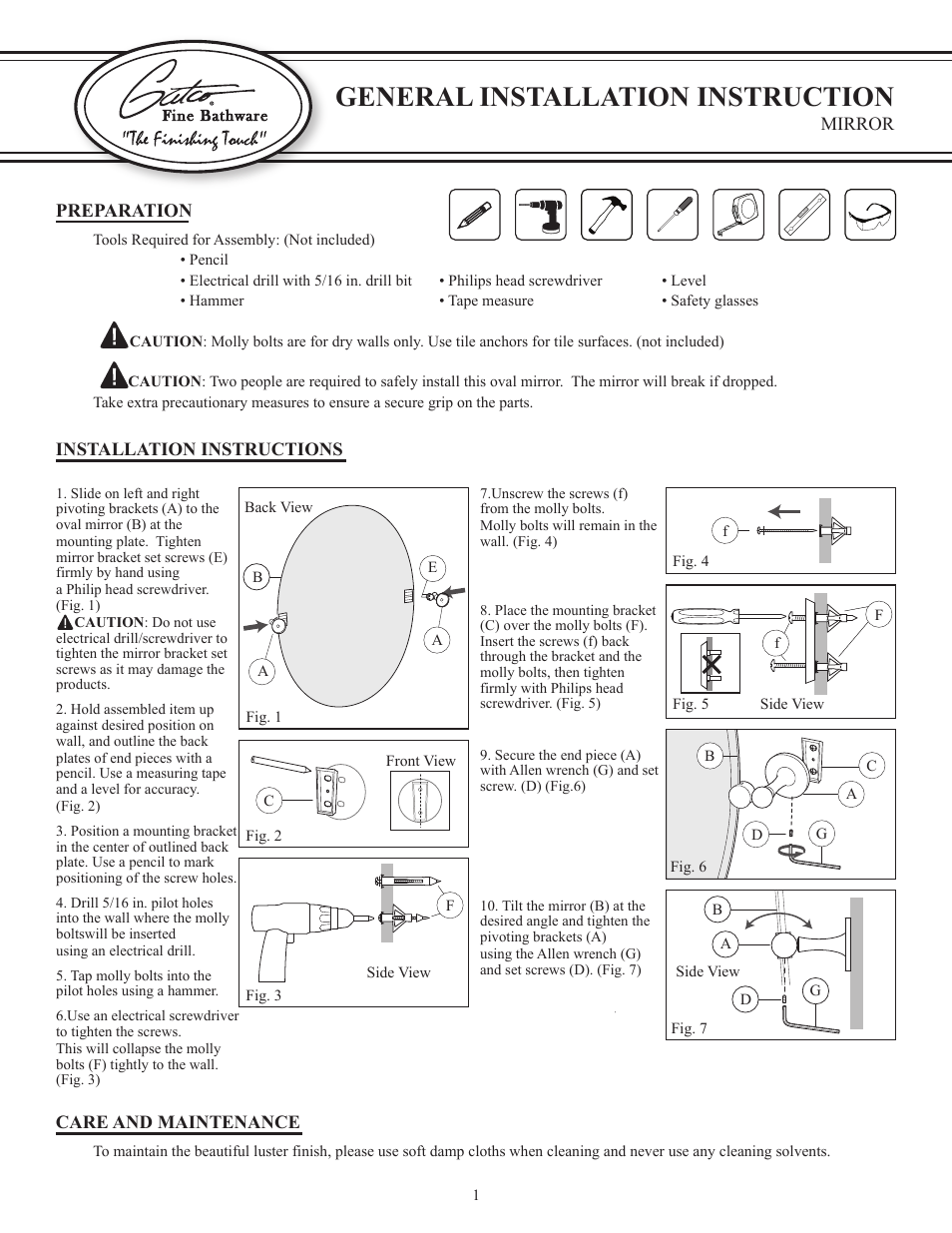 Gatco 4149S-Jewel Tilting Rectangular Mirror in Chrome User Manual | 3 pages