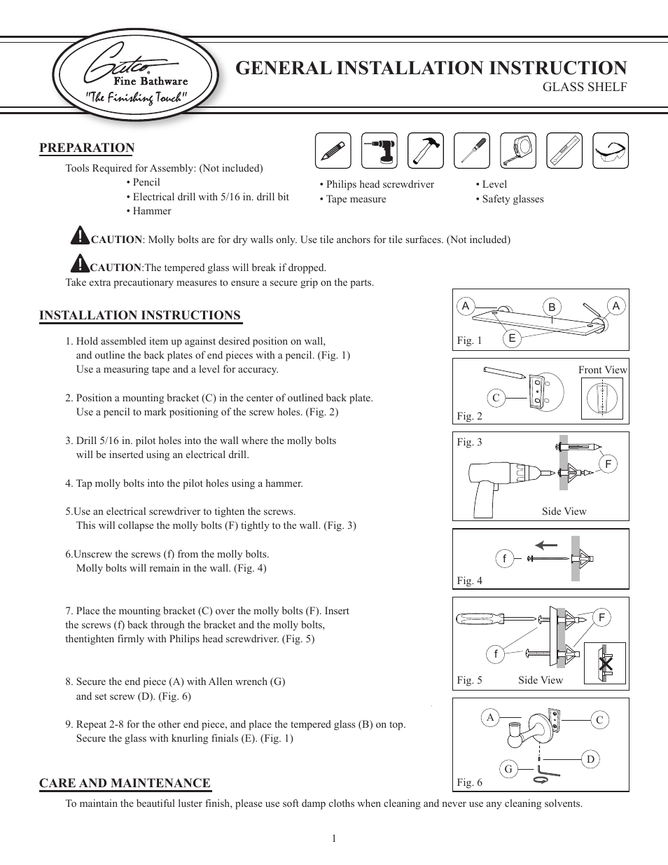 Gatco 1438-Premier Railing Shelf in Polished Brass User Manual | 3 pages