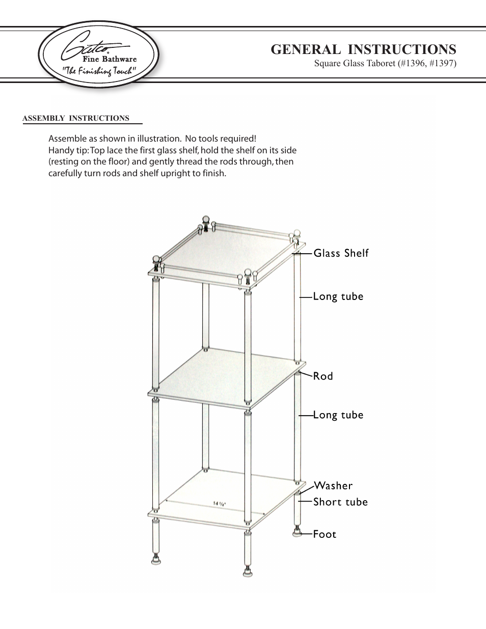 Gatco 1396-Premier Square Taboret in Satin Nickel User Manual | 1 page