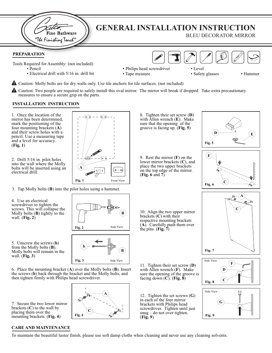 Gatco 1563-Bleu Minimalist Mirror in Chrome User Manual | 1 page