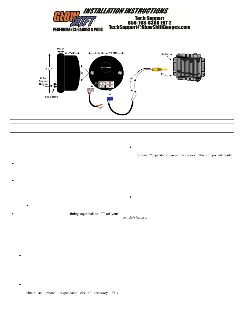 GlowShift Elite 10 Color Water Temperature Gauge User Manual | 3 pages