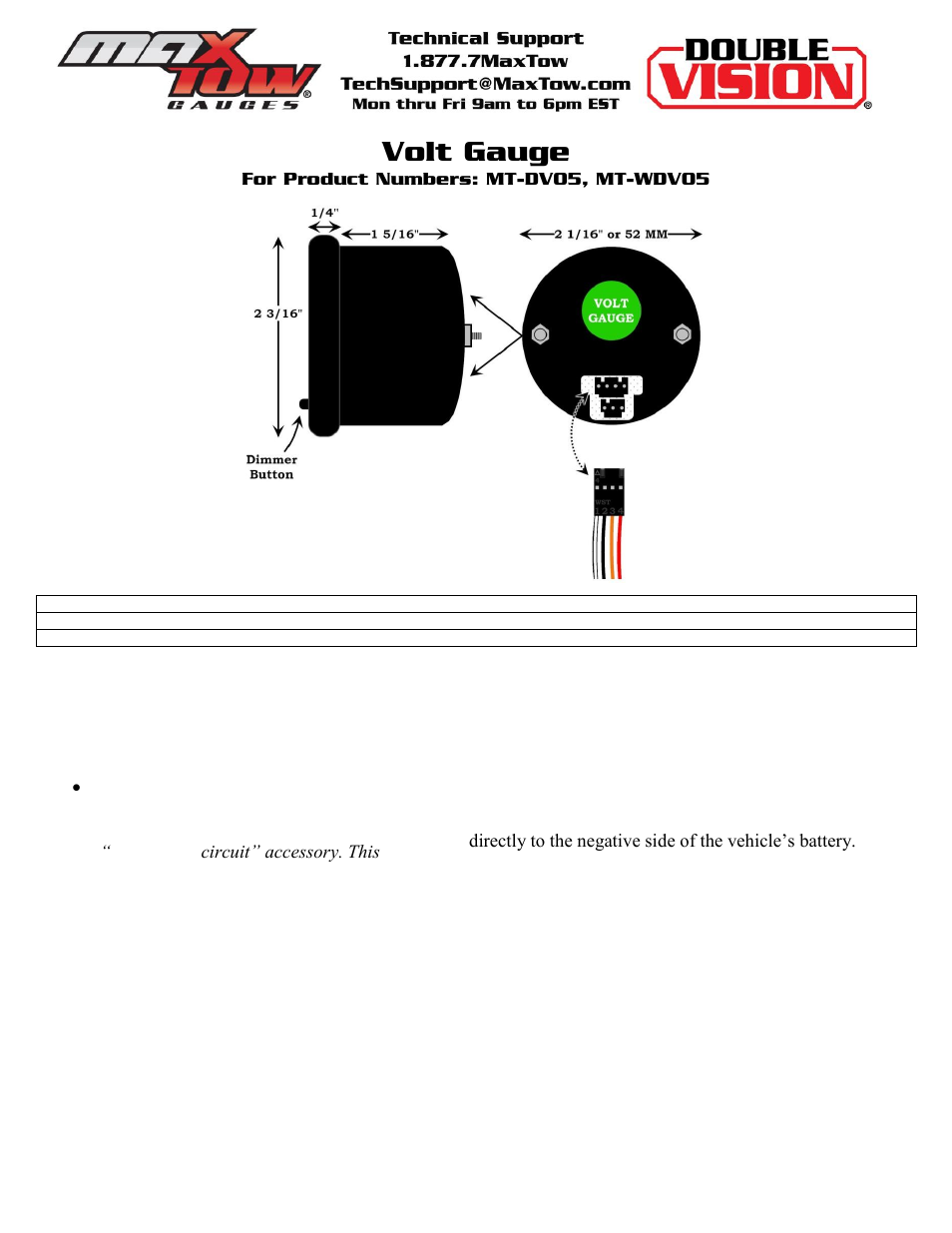 GlowShift MaxTow Series Volt Gauge User Manual | 3 pages
