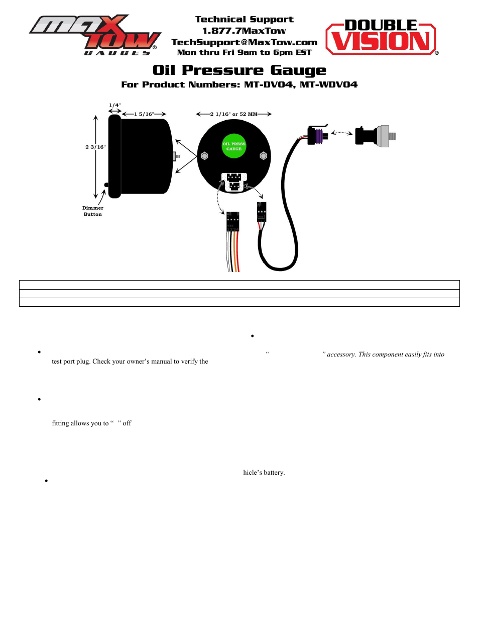 GlowShift MaxTow Series Oil Pressure Gauge User Manual | 3 pages