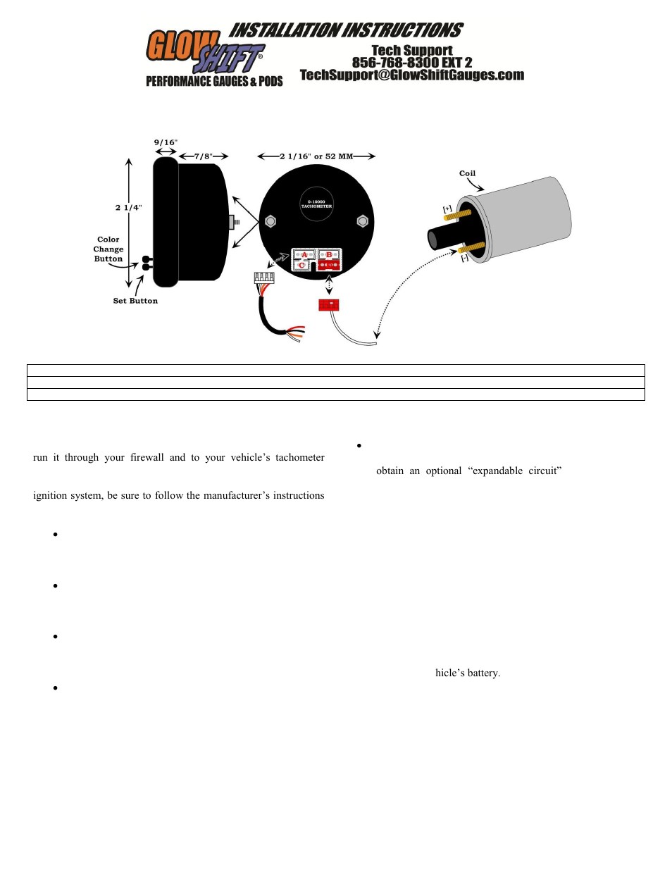GlowShift Elite 10 Color Series Tachometer Gauge User Manual | 3 pages