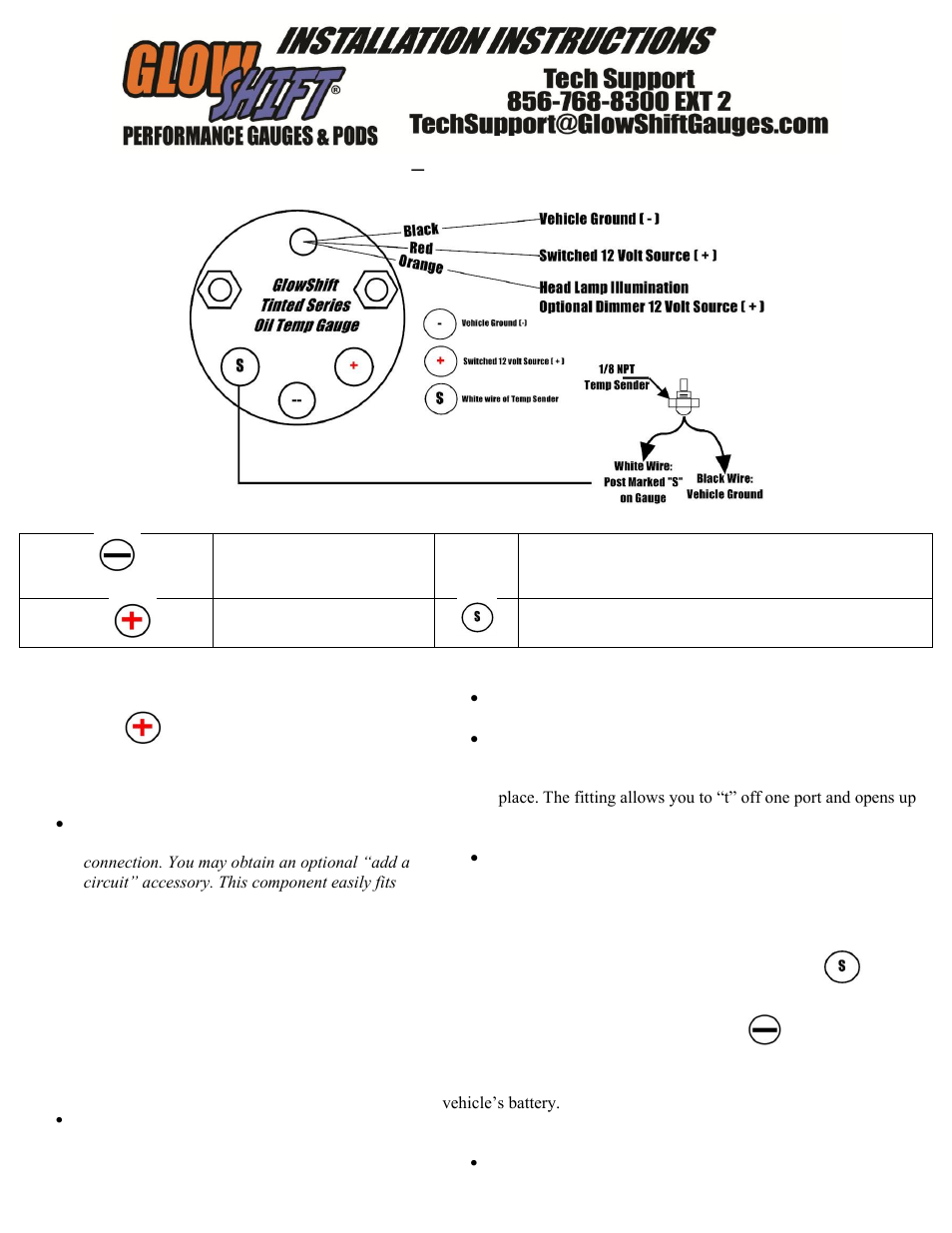 GlowShift Tinted Series Oil Temperature Gauge User Manual | 3 pages