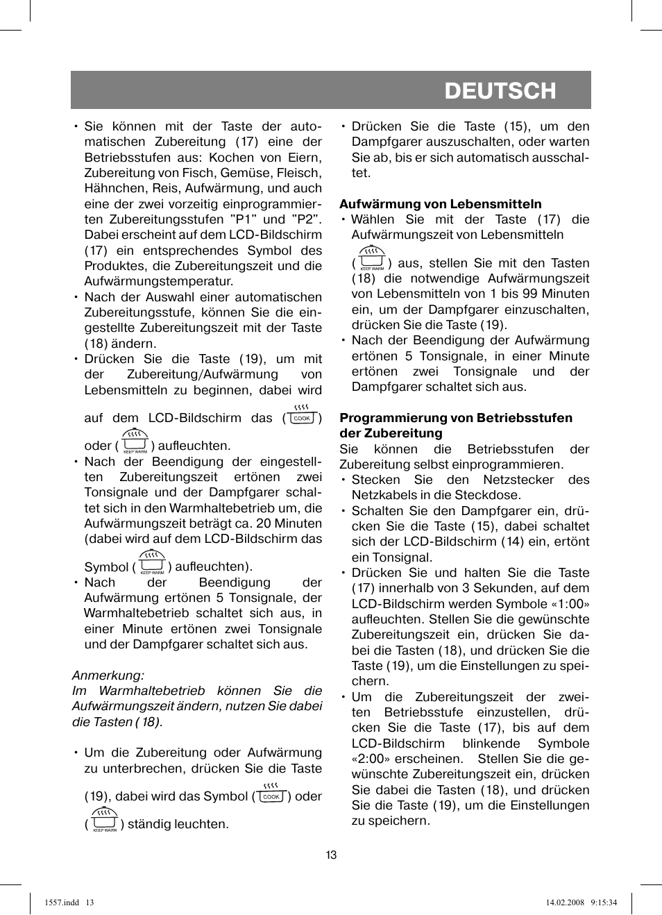 Deutsch | Vitek VT-1557 User Manual | Page 13 / 80