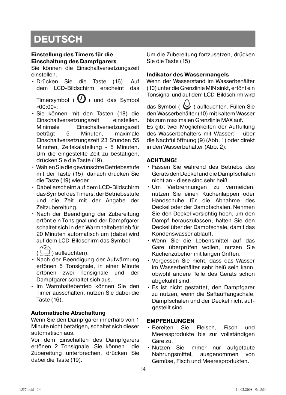 Deutsch | Vitek VT-1557 User Manual | Page 14 / 80