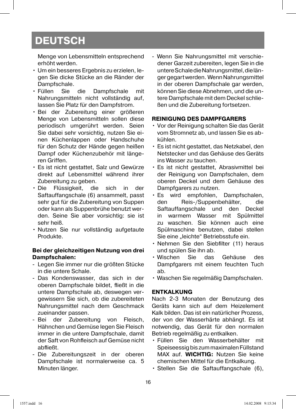 Deutsch | Vitek VT-1557 User Manual | Page 16 / 80