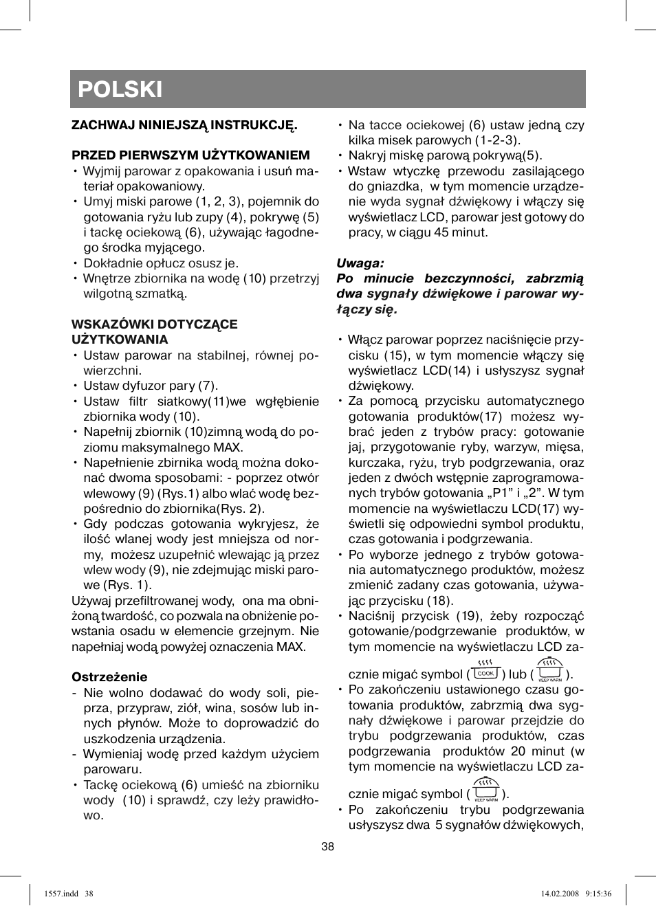 Polski | Vitek VT-1557 User Manual | Page 38 / 80