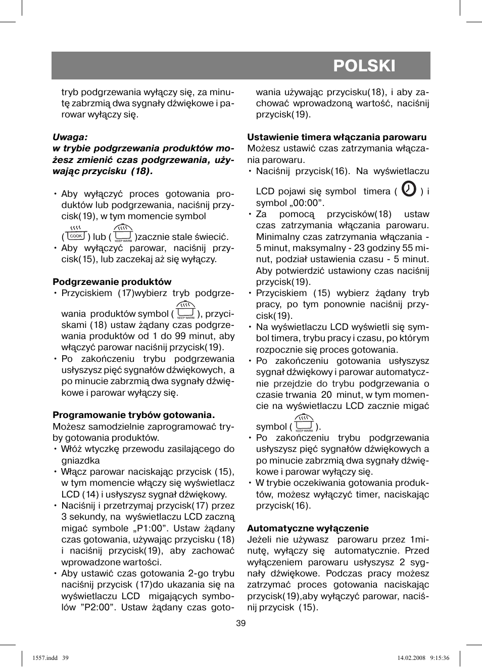 Polski | Vitek VT-1557 User Manual | Page 39 / 80