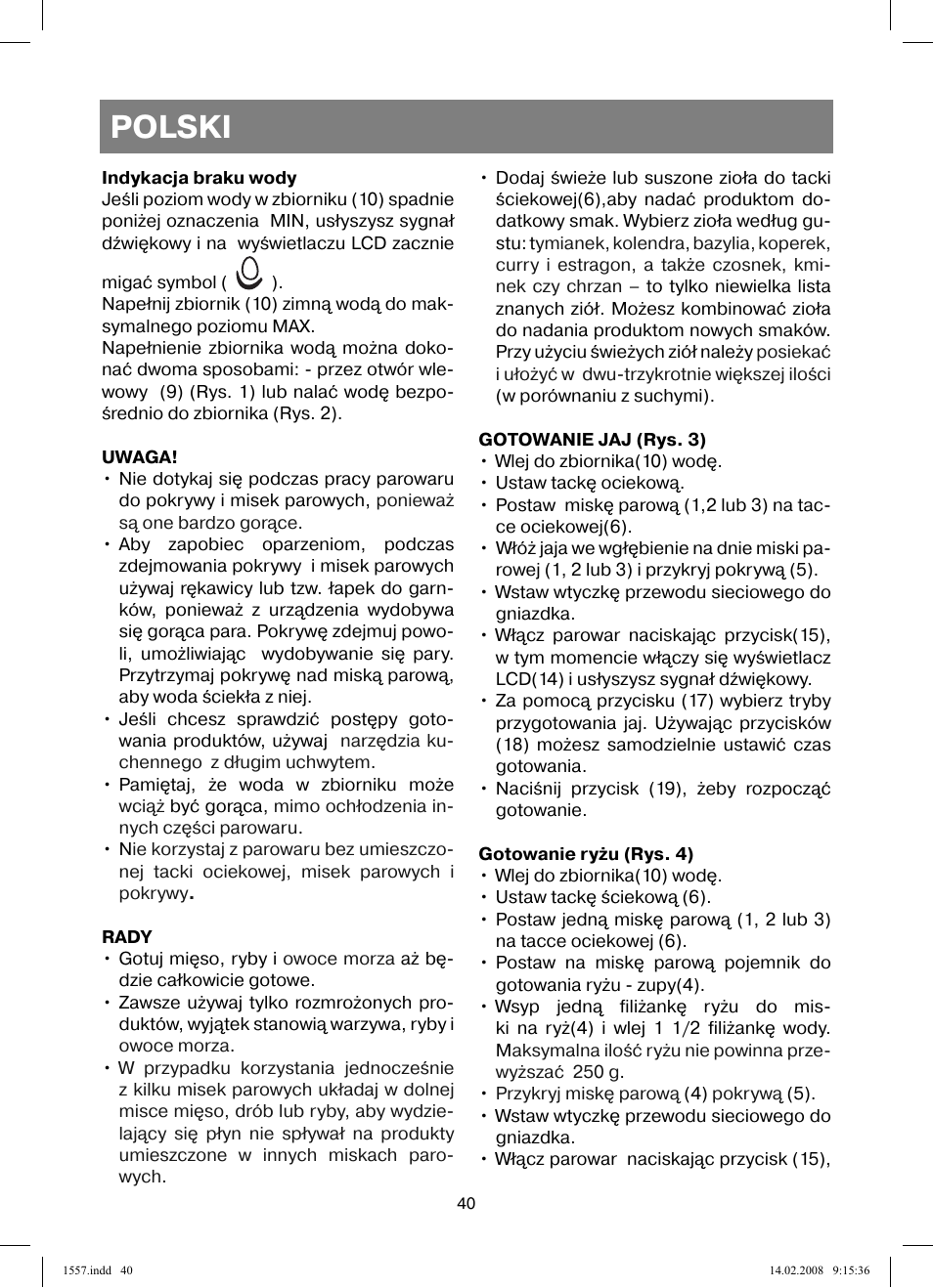 Polski | Vitek VT-1557 User Manual | Page 40 / 80