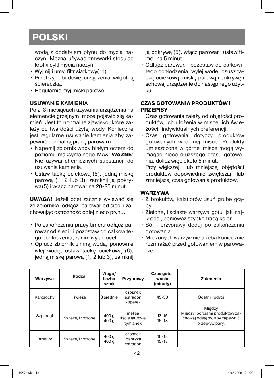 Polski | Vitek VT-1557 User Manual | Page 42 / 80