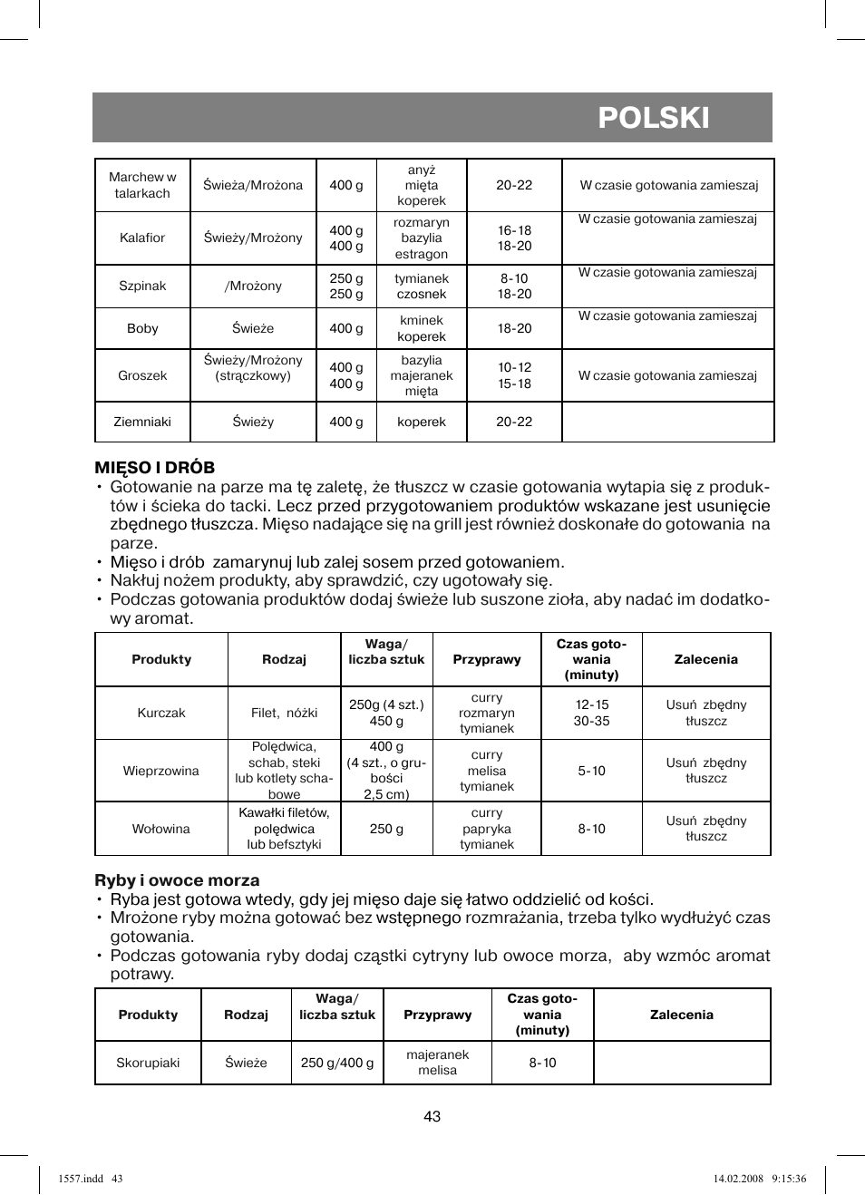 Polski | Vitek VT-1557 User Manual | Page 43 / 80