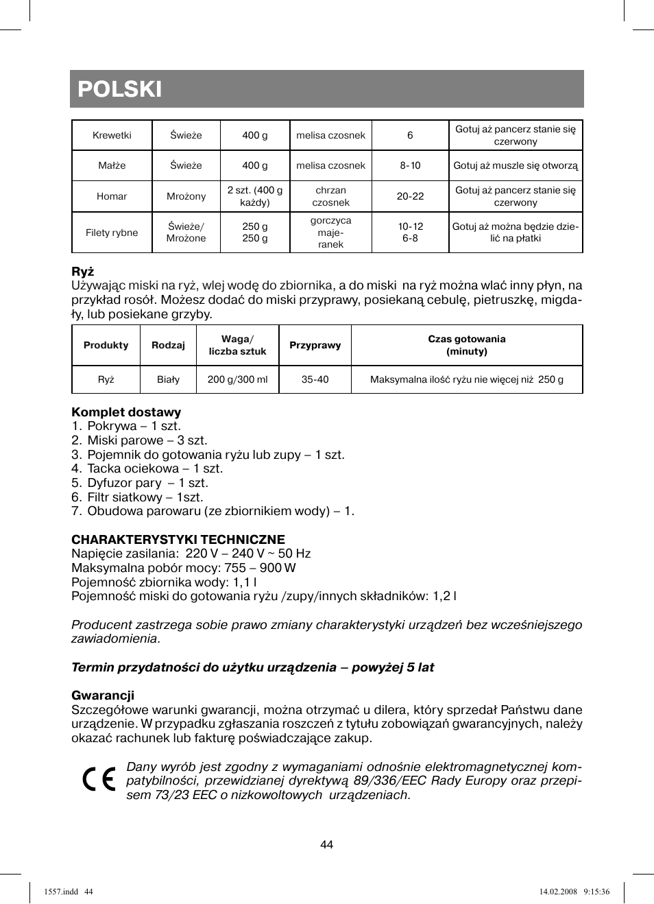 Polski | Vitek VT-1557 User Manual | Page 44 / 80
