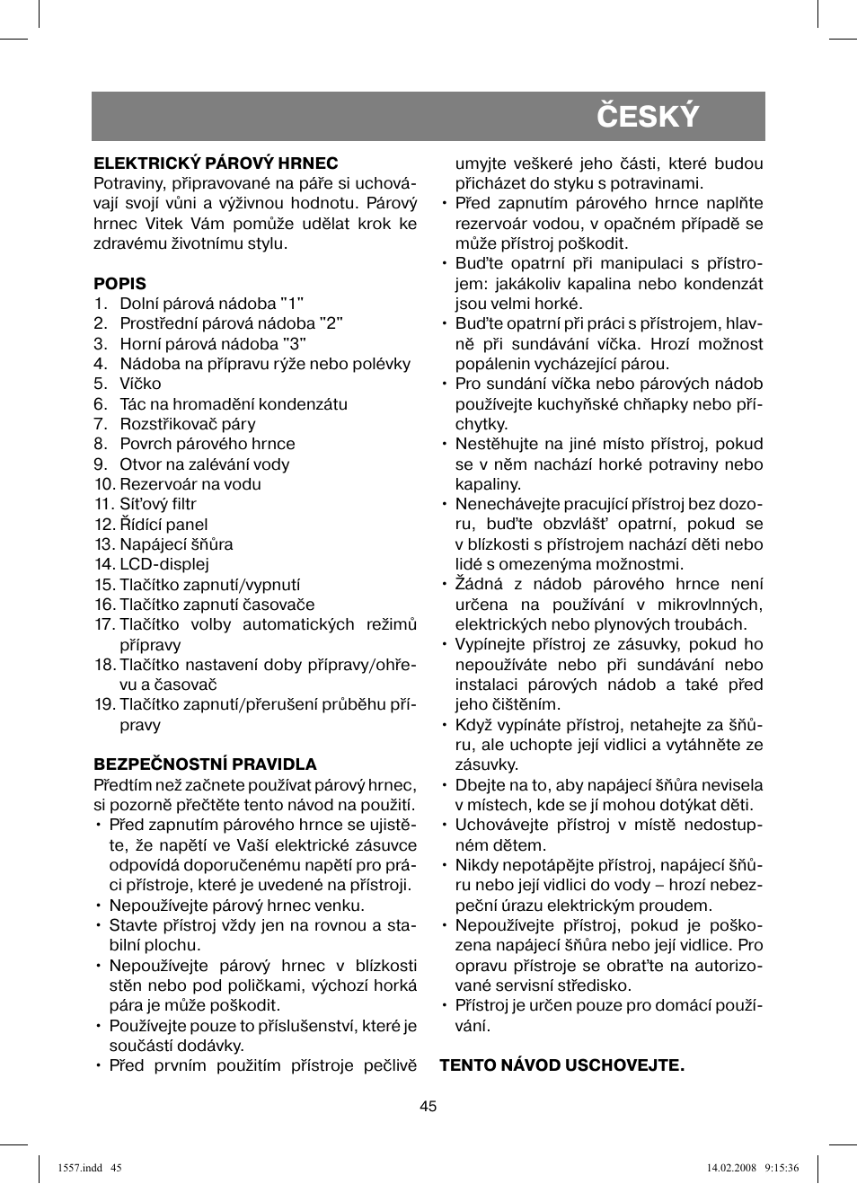 Český | Vitek VT-1557 User Manual | Page 45 / 80
