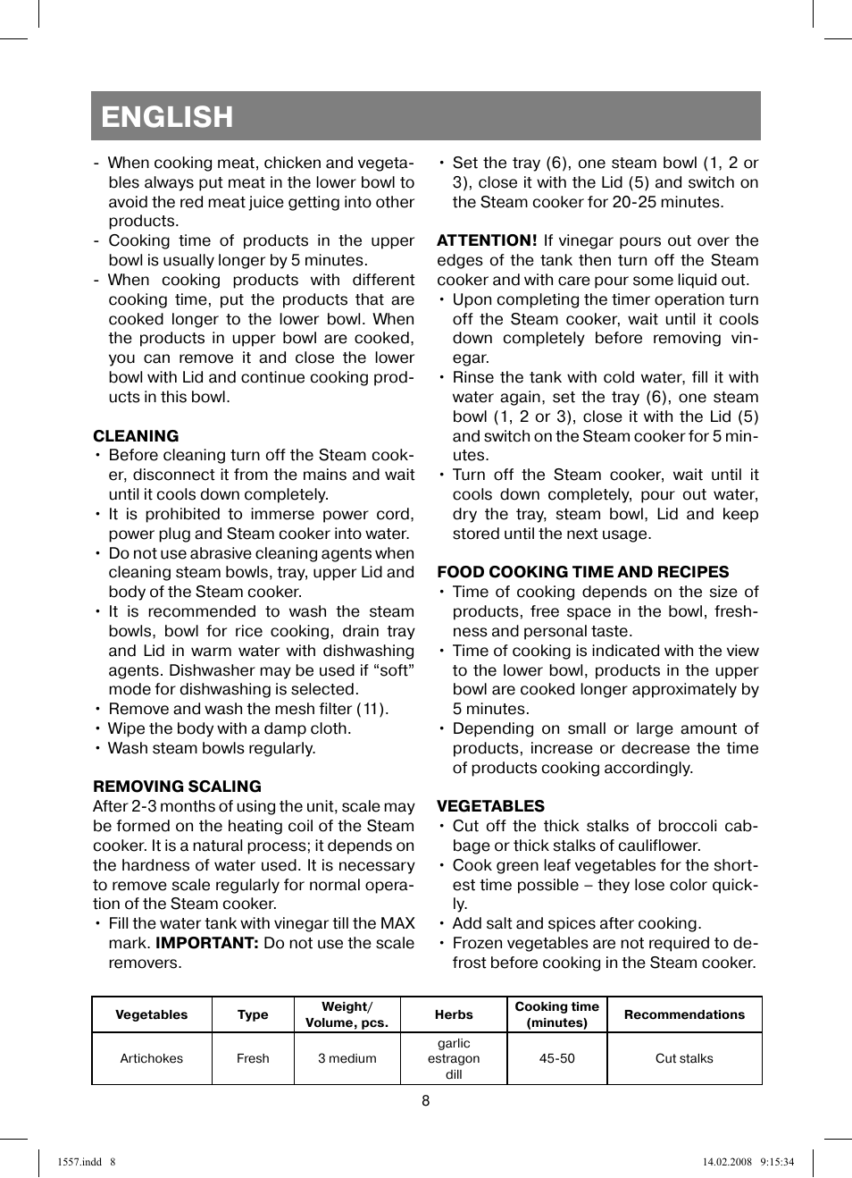 English | Vitek VT-1557 User Manual | Page 8 / 80