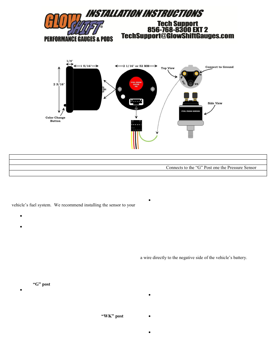 GlowShift 7 Color Series 100 PSI Fuel Pressure Gauge User Manual | 3 pages