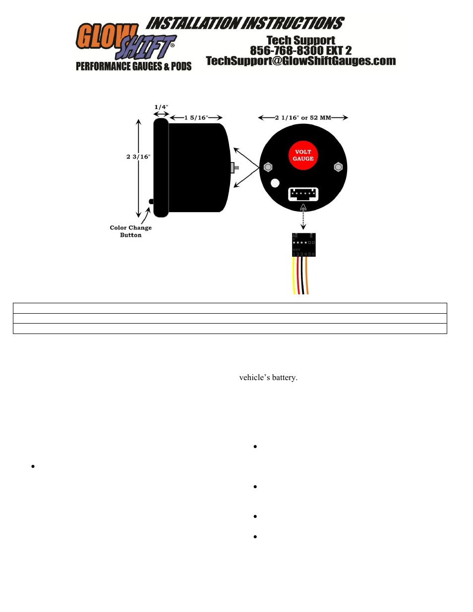 GlowShift 7 Color Series Volt Gauge User Manual | 3 pages