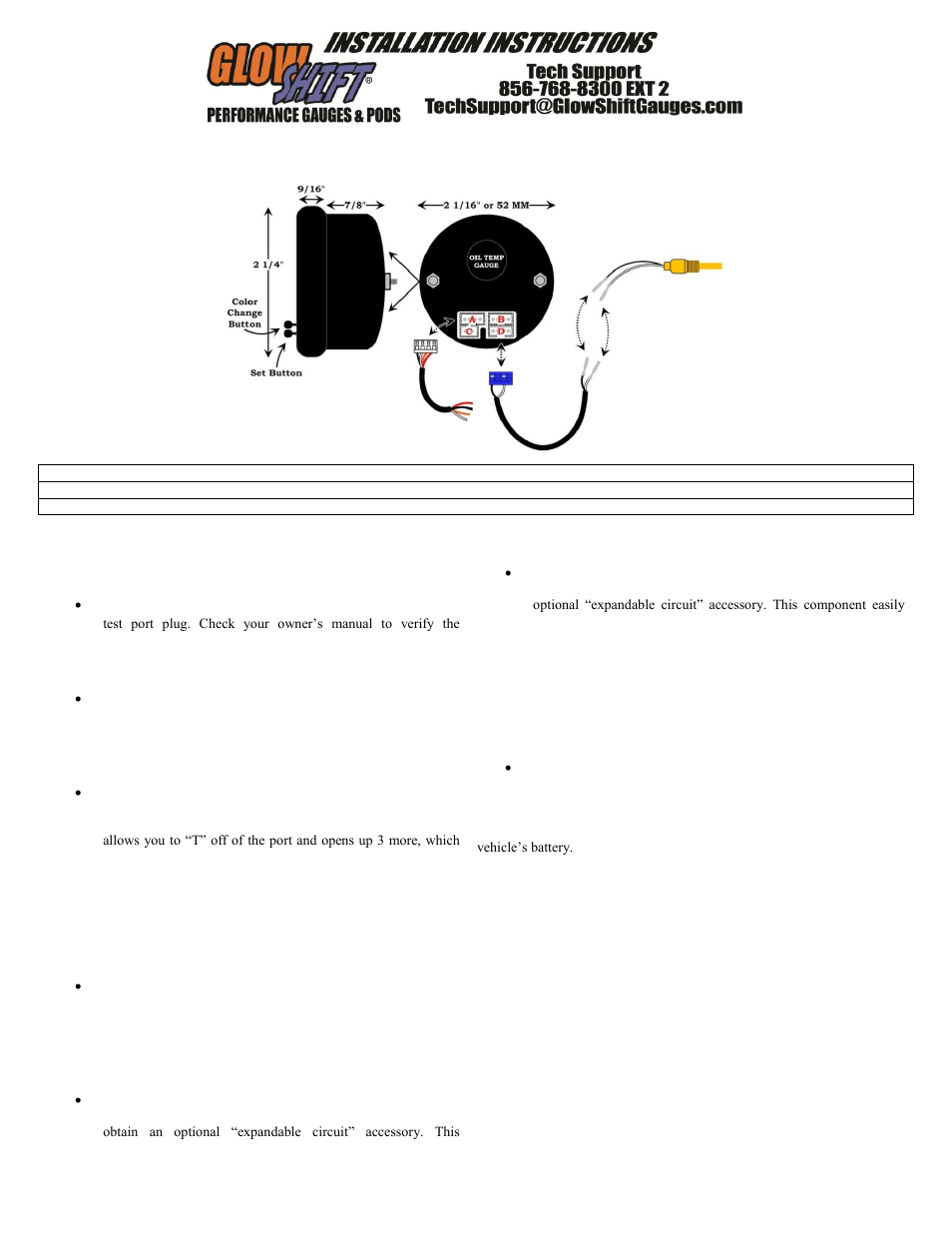 GlowShift Elite 10 Color Oil Temperature Gauge User Manual | 3 pages